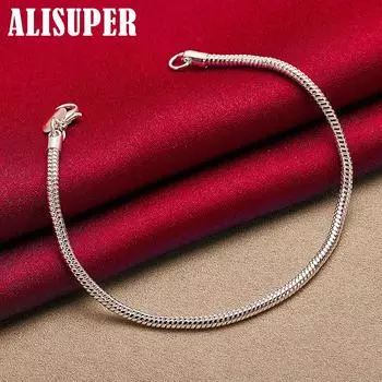 Ювелирные изделия из стерлингового серебра 925 пробы, 3 мм, браслеты-цепочки со змеей 20cm