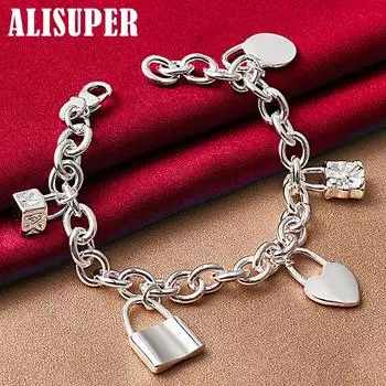 Ювелирные изделия из стерлингового серебра 925 пробы, браслеты с сердцем/кругом/квадратным замком 20cm