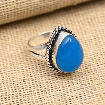 Ювелирные изделия из стерлингового серебра 925 пробы с синим халцедоном ручной работы на Рождество 4 синий