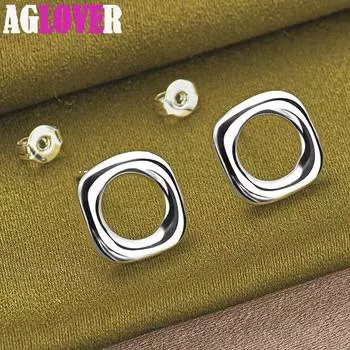 Ювелирные изделия из стерлингового серебра 925 пробы с квадратными круглыми серьгами-гвоздиками