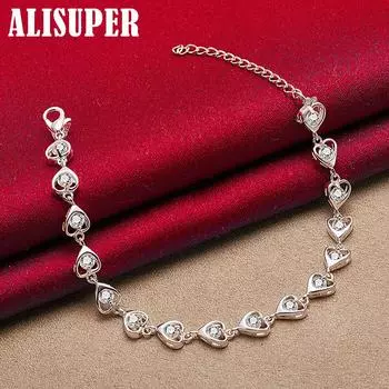 Ювелирные изделия из стерлингового серебра 925 пробы AAA с цирконом в виде сердца-цепочки 20cm