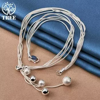 Ювелирные изделия из стерлингового серебра 925 пробы с пятью змеиными цепочками и матовым гладким шариком из бисера 48cm