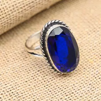 Ювелирные изделия из стерлингового серебра 925 пробы с синим сапфиром ручной работы на Рождество 4 синий