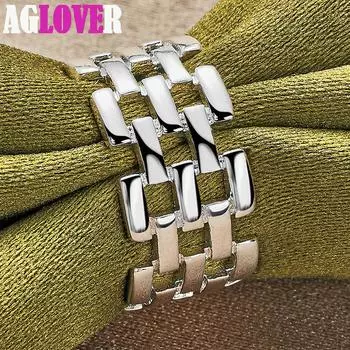 Ювелирные изделия из стерлингового серебра 925 пробы с квадратной клетчатой сеткой 7#