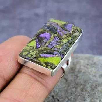 Ювелирные изделия из стерлингового серебра 925 пробы с драгоценным камнем из меди и стихтита ручной работы Все размеры 4 зелёный