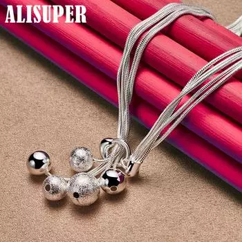 Ювелирные изделия из стерлингового серебра 925 пробы с пятью змеиными цепочками и матовым гладким шариком из бисера 48cm