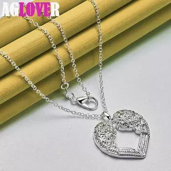 Ювелирные изделия из стерлингового серебра 925 пробы с подвеской в виде сердца и любви 45cm