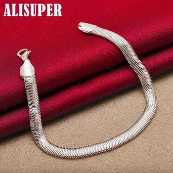 Ювелирные изделия из стерлингового серебра 925 пробы, 6 мм, браслет-цепочка в виде змеи с боковой стороны 20cm