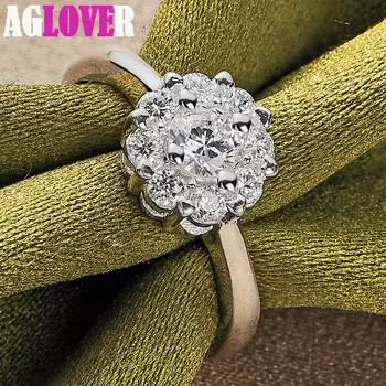 Ювелирные изделия из стерлингового серебра 925 пробы с большим цветком и цирконом AAA 7#