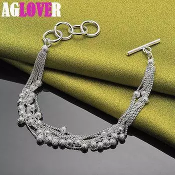 Ювелирные изделия из стерлингового серебра 925 пробы с матовым шариком и цепочкой из винограда 20cm