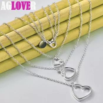 Ювелирные изделия из стерлингового серебра 925 пробы с тремя сердечками и цепочкой-подвеской 45cm