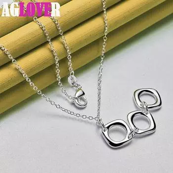 Ювелирные изделия из стерлингового серебра 925 пробы с геометрическим квадратным круглым кулоном и ожерельем 45cm