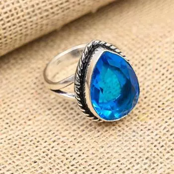 Ювелирные изделия из стерлингового серебра 925 пробы с синим топазом ручной работы на Рождество 4 синий