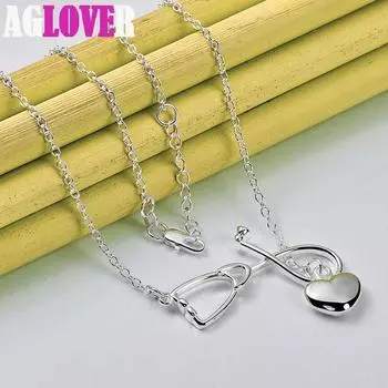 Ювелирные изделия из стерлингового серебра 925 пробы, 18-дюймовый стетоскоп с подвеской в форме сердца 45cm