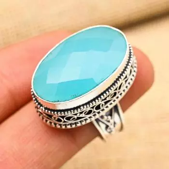 Ювелирные изделия из стерлингового серебра 925 пробы с синим халцедоном и драгоценным камнем ручной работы на День Благодарения 4 синий