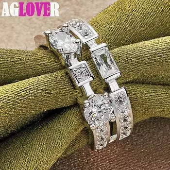 Ювелирные изделия из стерлингового серебра 925 пробы с круглым квадратным цирконом AAA 7#