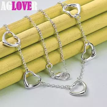 Ювелирные изделия из стерлингового серебра 925 пробы с подвеской в виде пяти сердец 45cm