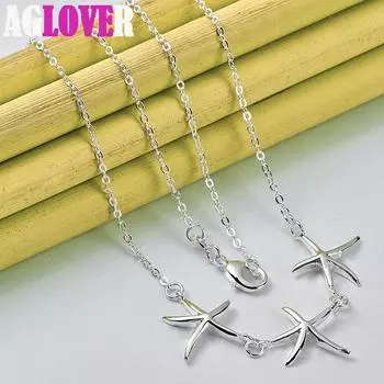 Ювелирные изделия из стерлингового серебра 925 пробы с тремя звездами и ожерельем-цепочкой 45cm