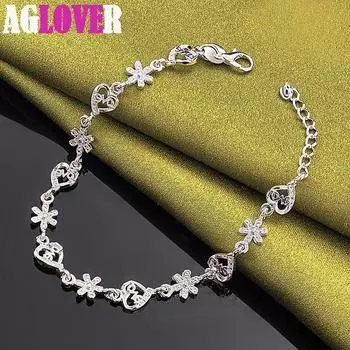 Ювелирные изделия из стерлингового серебра 925 пробы с цирконом AAA и цветком в форме сердца 20cm