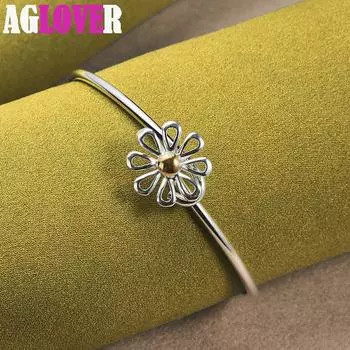 Ювелирные изделия из стерлингового серебра 925 пробы, золотой браслет с цветком