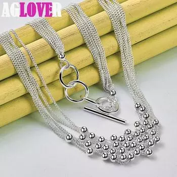 Ювелирные изделия из стерлингового серебра 925 пробы, маленькое гладкое ожерелье из шариков с виноградом и виноградом 45cm