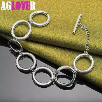 Ювелирные изделия из стерлингового серебра 925 пробы с круглым круглым кольцом-цепочкой и браслетом 20cm