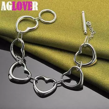 Ювелирные изделия из стерлингового серебра 925 пробы с шестью сердцами-цепочками 20cm