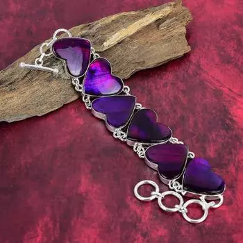 Ювелирные изделия из стерлингового серебра 925 пробы с розовым лабрадоритом, красивый ювелирный браслет ручной работы из драгоценных камней для женщин 8 Inches With Adjustable фиолетовый