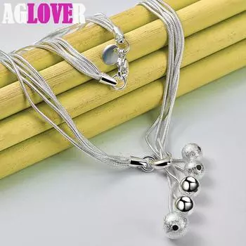 Ювелирные изделия из стерлингового серебра 925 пробы с пятью змеиными цепочками и матовым гладким шариком из бисера 48cm