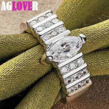 Ювелирные изделия из стерлингового серебра 925 пробы с овальным круглым кольцом с цирконом AAA 7#