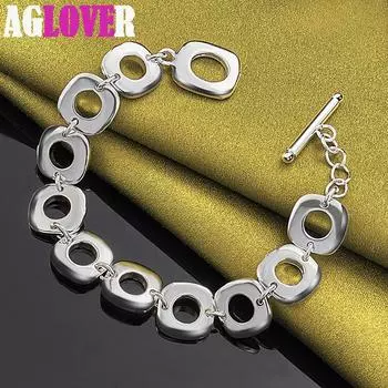 Ювелирные изделия из стерлингового серебра 925 пробы с квадратным круглым кругом и браслетом-цепочкой 20cm