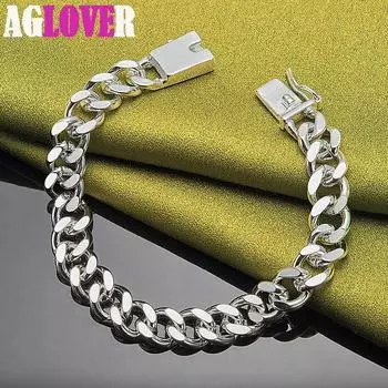 Ювелирные изделия из стерлингового серебра 925 пробы, 10 мм, боковая цепочка с квадратной пряжкой 20cm