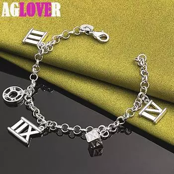 Ювелирные изделия из стерлингового серебра 925 пробы с пятью римскими цифрами и подвеской-браслетом 20cm