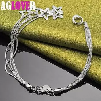 Ювелирные изделия из стерлингового серебра 925 пробы с пятью змеями и звездами-цепочками 20cm