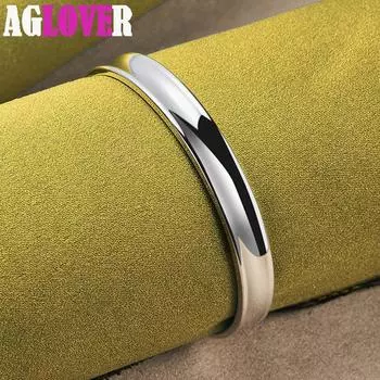 Ювелирные изделия из стерлингового серебра 925 пробы, гладкий регулируемый браслет диаметром 8 мм