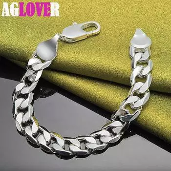 Ювелирные изделия из стерлингового серебра 925 пробы, 12 мм, боковая цепочка с геометрическим узором, множество колец-браслетов 20cm