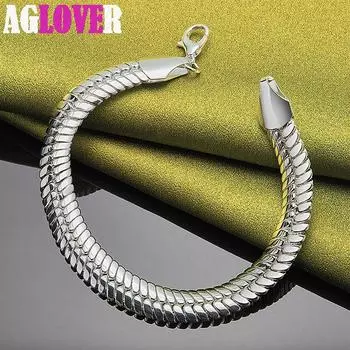 Ювелирные изделия из стерлингового серебра 925 пробы, 10 мм, плоская цепочка с боковыми сторонами 20cm