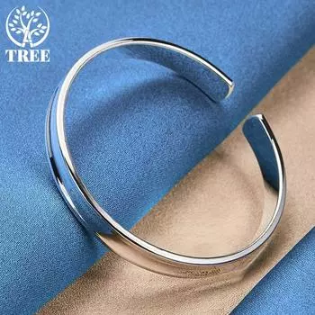 Ювелирные изделия из стерлингового серебра 925 пробы, гладкий регулируемый браслет диаметром 8 мм