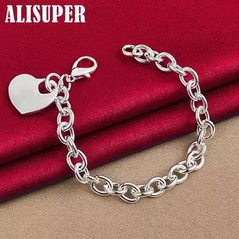 Ювелирные изделия из стерлингового серебра 925 пробы с твердым сердцем и ожерельем-браслетом 20cm