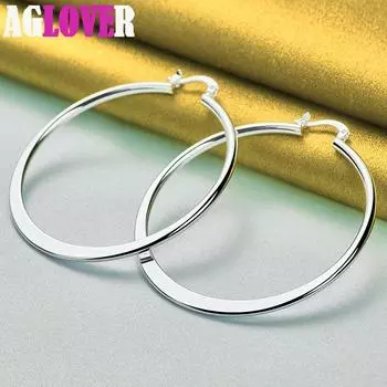 Ювелирные изделия из стерлингового серебра 925 пробы, круглые гладкие большие круглые серьги диаметром 55 мм