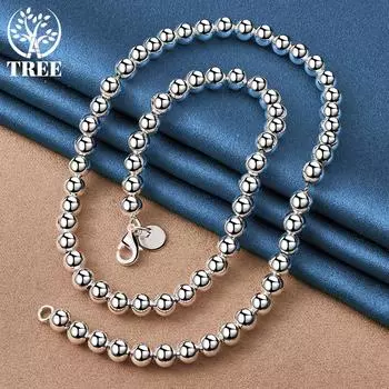 Ювелирные изделия из стерлингового серебра 925 пробы, 6 мм, гладкие бусины, шариковая цепочка, ожерелье 45cm