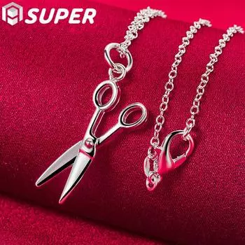 Ювелирные изделия из стерлингового серебра 925 пробы, 18-дюймовая цепочка-ножницы, кулон, ожерелье 45cm