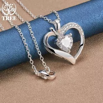 Ювелирные изделия из стерлингового серебра 925 пробы с цирконом в форме сердца AAA 45cm