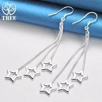 Ювелирные изделия из стерлингового серебра 925 пробы с тремя змеиными цепочками и звездами-капельками