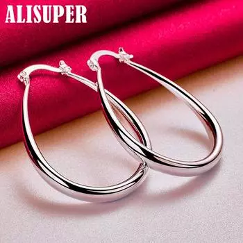 Ювелирные изделия из стерлингового серебра 925 пробы, гладкие круглые серьги-кольца диаметром 41 мм