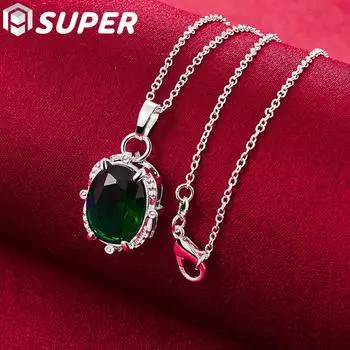 Ювелирные изделия из стерлингового серебра 925 пробы с зеленым цирконом AAA 45cm