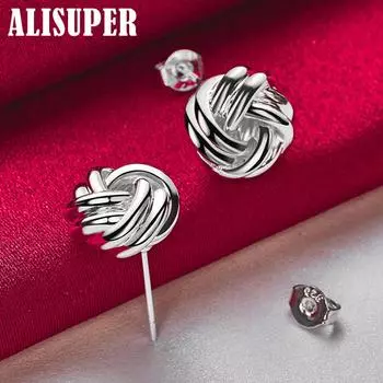 Ювелирные изделия из стерлингового серебра 925 пробы с закрученными серьгами-гвоздиками