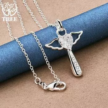 Ювелирные изделия из стерлингового серебра 925 пробы с крестом и сердцем из белого циркона AAA 45cm