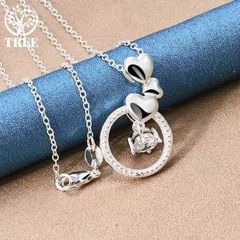 Ювелирные изделия из стерлингового серебра 925 пробы с кулоном в виде сердца и циркона AAA 45cm