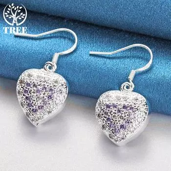 Ювелирные изделия из стерлингового серебра 925 пробы с фиолетовым цирконом в форме сердца AAA